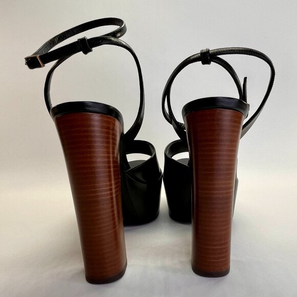 Saint Laurent Jodie Size 8B Calf Leather Ankle-Strap Platform Sandals Nero Color - Picture 6 of 16